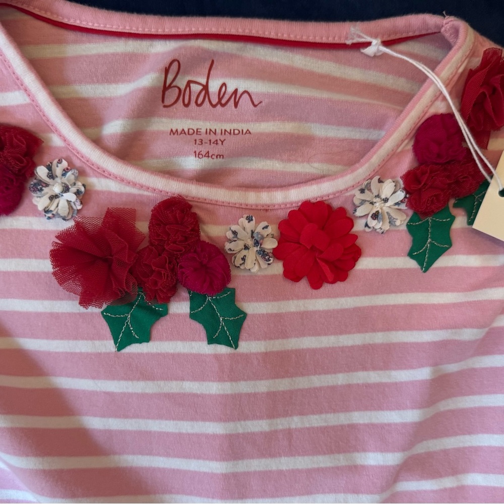 Mini Boden Pink & White Striped Appliquéd Tee -13/14 yrs or small adult-NWT - Picture 3 of 5